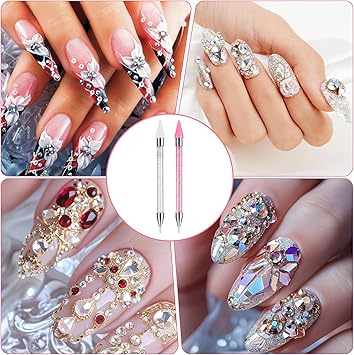 Prasacco 2 Packs Rhinestone Picker Tool Set Rhinestone Picker Dotting Wax Pen Rhinestones Applicator Nail Art DIY Tools Rhinestone Pickup Tool with 4 Extra Wax Tips and 1 Tweezer for DIY Nail Art - Image 5