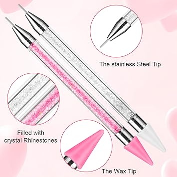 Prasacco 2 Packs Rhinestone Picker Tool Set Rhinestone Picker Dotting Wax Pen Rhinestones Applicator Nail Art DIY Tools Rhinestone Pickup Tool with 4 Extra Wax Tips and 1 Tweezer for DIY Nail Art - Image 3