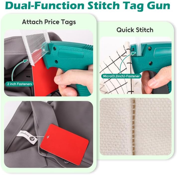 BSONE Price Tagging Gun for Clothing, 2-in-1 Stitch Gun & Retail Price Tag Attacher Gun for Clothes with 6 Needles & 1000pcs 0.2" & 1000pcs 2"Barbs Fasteners - Image 2