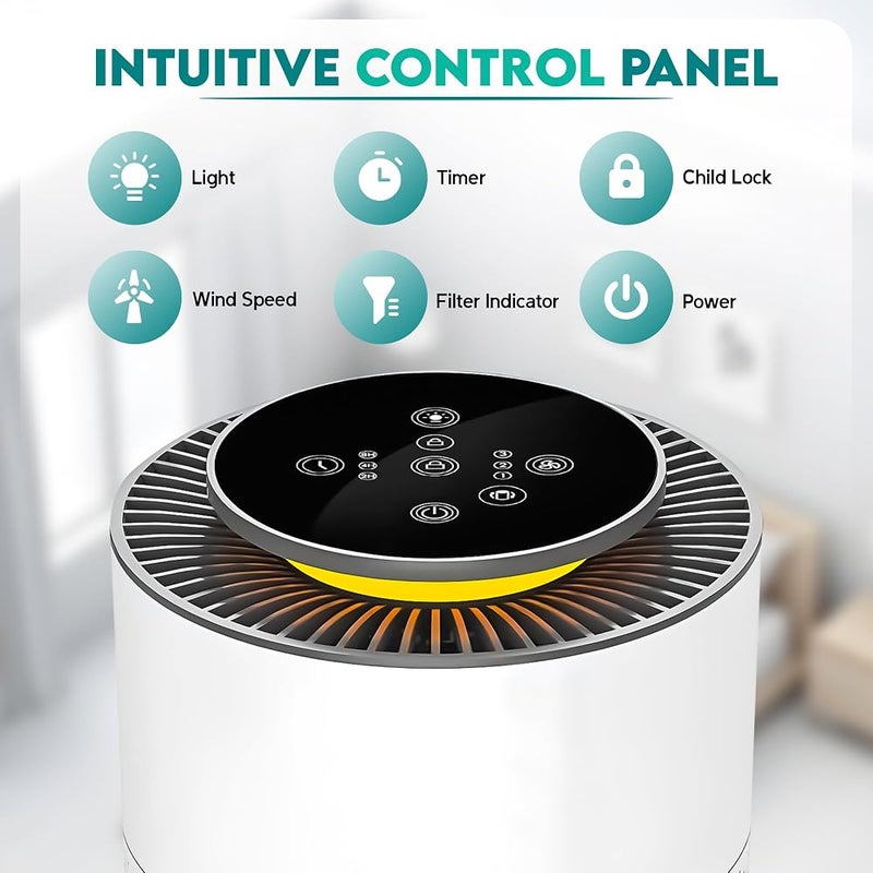 HAMMINER Air Purifiers For Home 3-in-1 Filter Cleaner Smart Touch Panel Smart Air Purifiers For Bedroom With Adjustable Night Light, H13 True HEPA Air Filter For Dust, Pet Dander, Allergies, Pollen - Image 2
