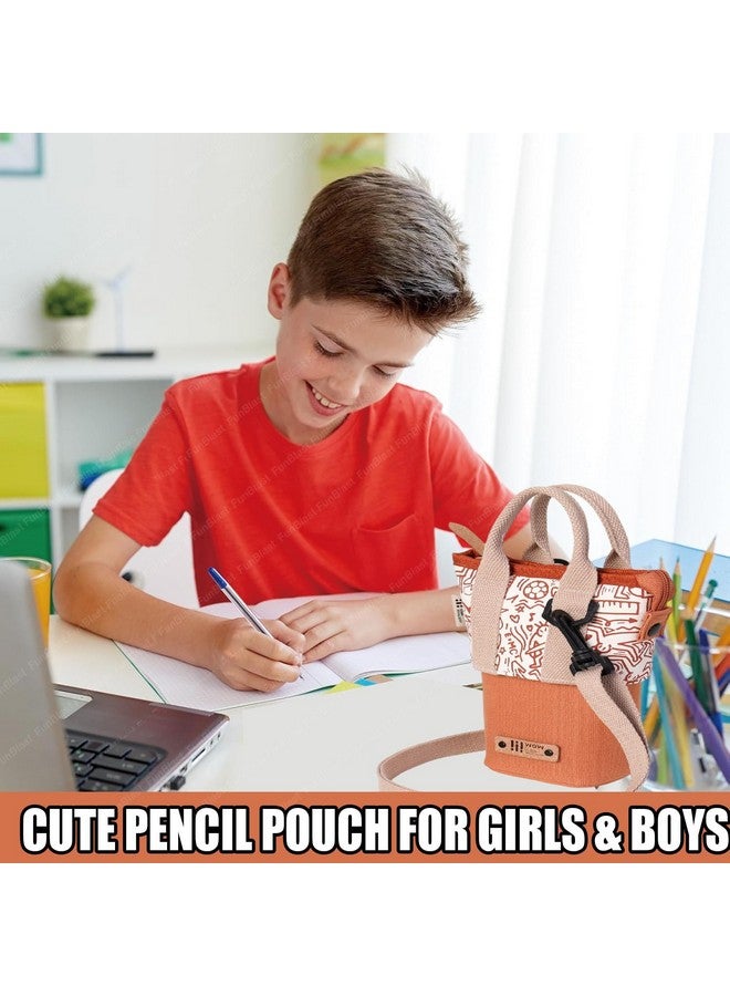 فنبلاست حقيبة أقلام فن بلاست الدائمة بمقبض وحزام تعليق - حقيبة أقلام أنيقة للبنات والأولاد، حقيبة أدوات مكتبية قابلة للتوسيع، حقيبة تنظيم مستحضرات التجميل، حقائب للأدوات المكتبية (بني كستنائي) - Image 4