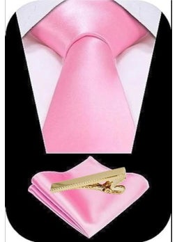 Tezzgelsin Men's Satin Tie Handkerchief and Gold Steel Tie Clip Set  - Image 1
