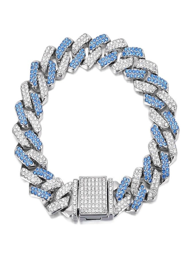 WeimoMonkey Blue Cat Chain Collar, Dog Necklace Bling Glitter Rhinestone Metal Choke Cuban Link Dog Collar, 14mm Wide Pet Jewelry for Puppy XS Small Medium Large Dogs Cats (10inch) - Image 2