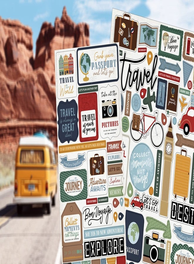 Trendzeen Travel Stickers for Scrapbooking - Travel Scrapbook Chipboard for Journal, Planner, Photo Album, Diary | Vacation Stickers Set Includes Phrases, Luggage, Globe, Camera Designs | 2 Items - Image 4