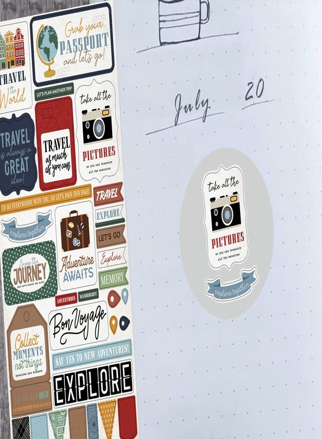 Trendzeen Travel Stickers for Scrapbooking - Travel Scrapbook Chipboard for Journal, Planner, Photo Album, Diary | Vacation Stickers Set Includes Phrases, Luggage, Globe, Camera Designs | 2 Items - Image 3