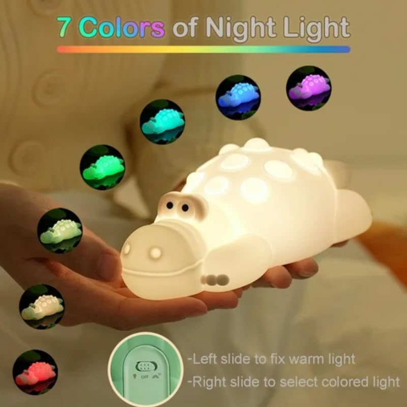 HashWOW® Silicone Crocodile Night Light for Kids – Rechargeable LED Bedside Lamp with 7 Color Changing Modes, Touch Control, Dimmable Brightness & Timer – Safe for Boys & Girls - Image 2