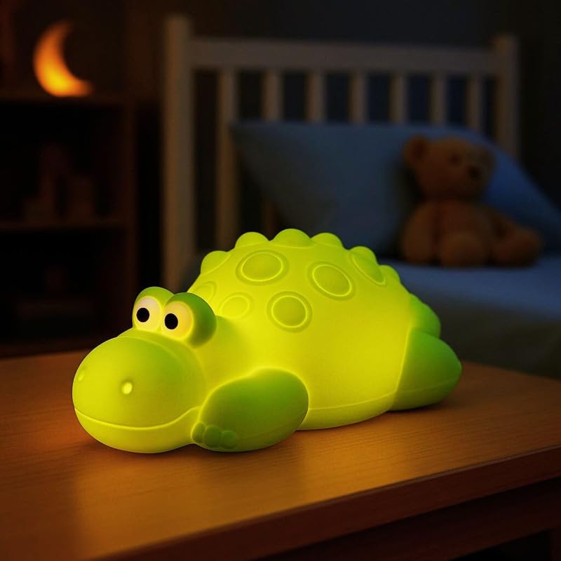 HashWOW® Silicone Crocodile Night Light for Kids – Rechargeable LED Bedside Lamp with 7 Color Changing Modes, Touch Control, Dimmable Brightness & Timer – Safe for Boys & Girls - Image 1