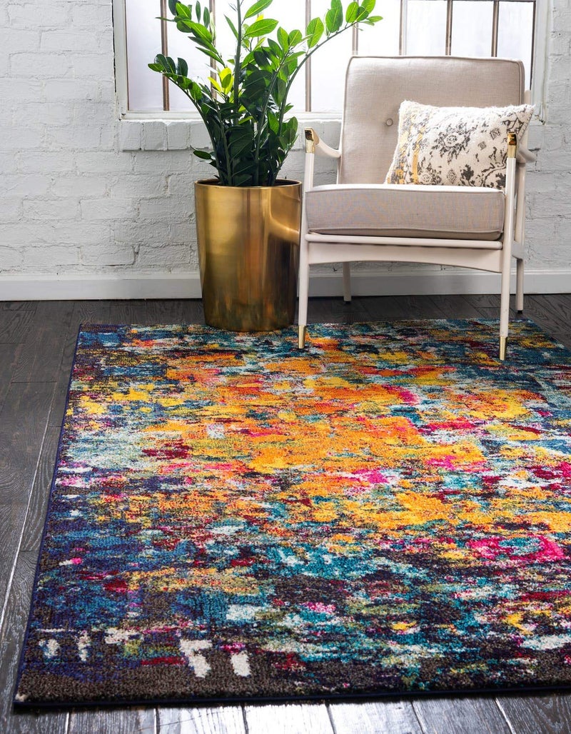 Unique Loom Estrella Collection Dark Colors, Modern, Abstract, Distressed Area Rug (3' 3 x 5' 3 Rectangular, Multi/Navy Blue) - Image 1