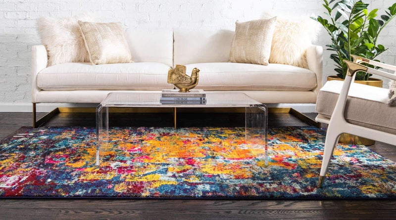 Unique Loom Estrella Collection Dark Colors, Modern, Abstract, Distressed Area Rug (3' 3 x 5' 3 Rectangular, Multi/Navy Blue) - Image 3