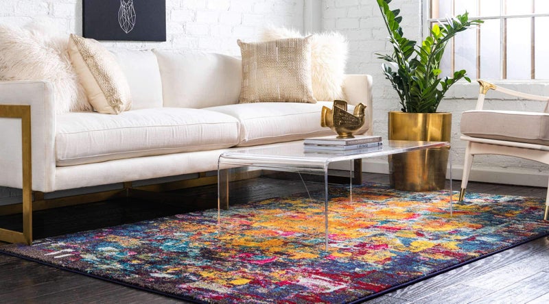 Unique Loom Estrella Collection Dark Colors, Modern, Abstract, Distressed Area Rug (3' 3 x 5' 3 Rectangular, Multi/Navy Blue) - Image 2
