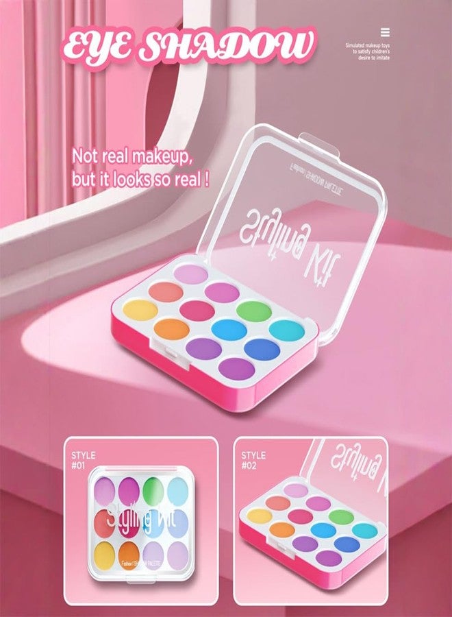 WenToyce Pretend Makeup Kit for Girls, 12 Pcs Kids Cosmetic Pretend Play Beauty Make Up Set, Not Real Eye Shadow Blush Palette Lipstick with Hand Bag, Pink - Image 2