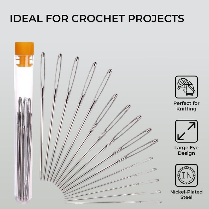 HST H&S Sewing Needles Set for Beginners and Professionals - 15 Stainless Steel Tapestry Needles for Wool with Big Eye - Large Yarn Darning Needle Set with Case - Image 3