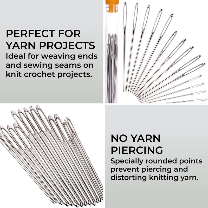 HST H&S Sewing Needles Set for Beginners and Professionals - 15 Stainless Steel Tapestry Needles for Wool with Big Eye - Large Yarn Darning Needle Set with Case - Image 2