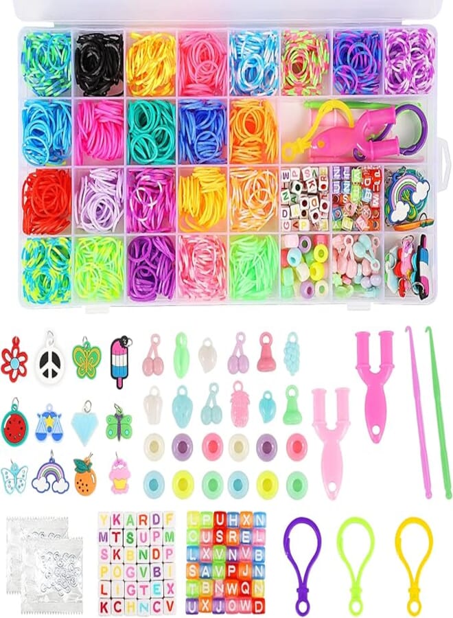 XREE XREE Loom Bands Set, Colourful Rubber Bands Kit, Rubber Bands Starter Kit, Rubber Loom Bands Accessories for Girls, Children, DIY Friendship Bracelets, Necklaces