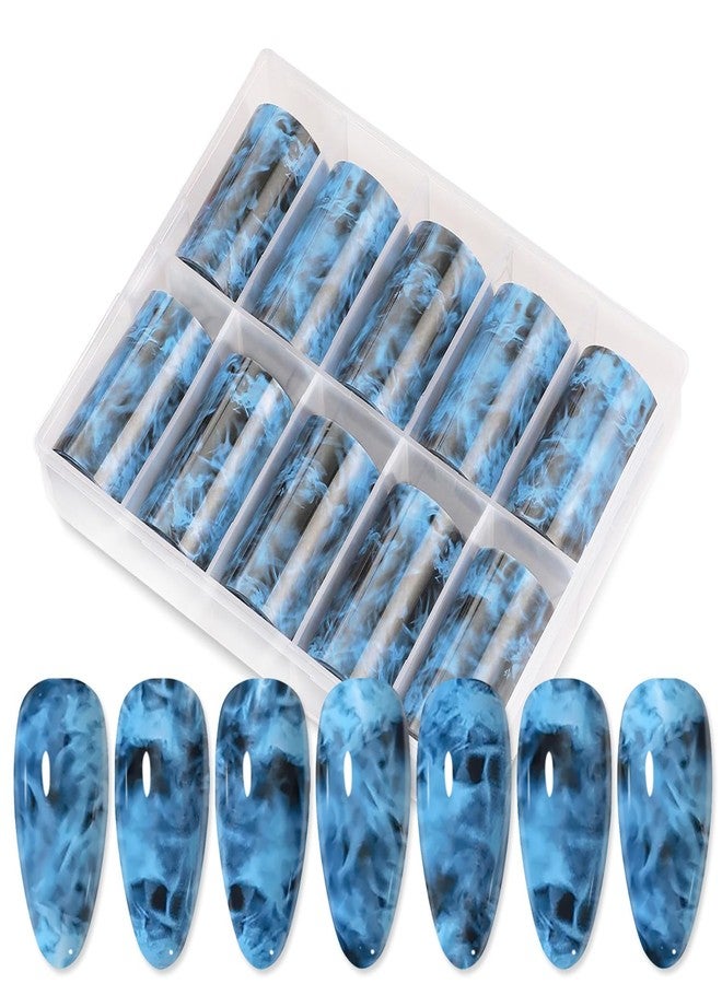 JERCLITY 10 Rolls Flame Nail Foil Transfer Sticker Kit Nail Foil Sheets Foil Nail Art Decals Nail Foil Transfer Stickers Foil Nail Wraps for Foil Nail Art（Blue） - Image 1