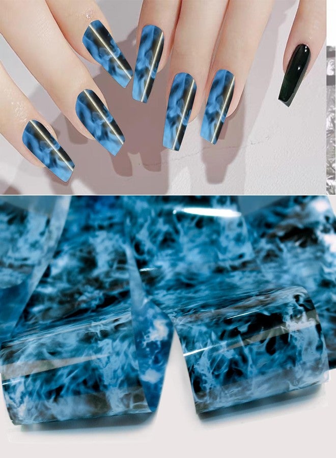 JERCLITY 10 Rolls Flame Nail Foil Transfer Sticker Kit Nail Foil Sheets Foil Nail Art Decals Nail Foil Transfer Stickers Foil Nail Wraps for Foil Nail Art（Blue） - Image 3