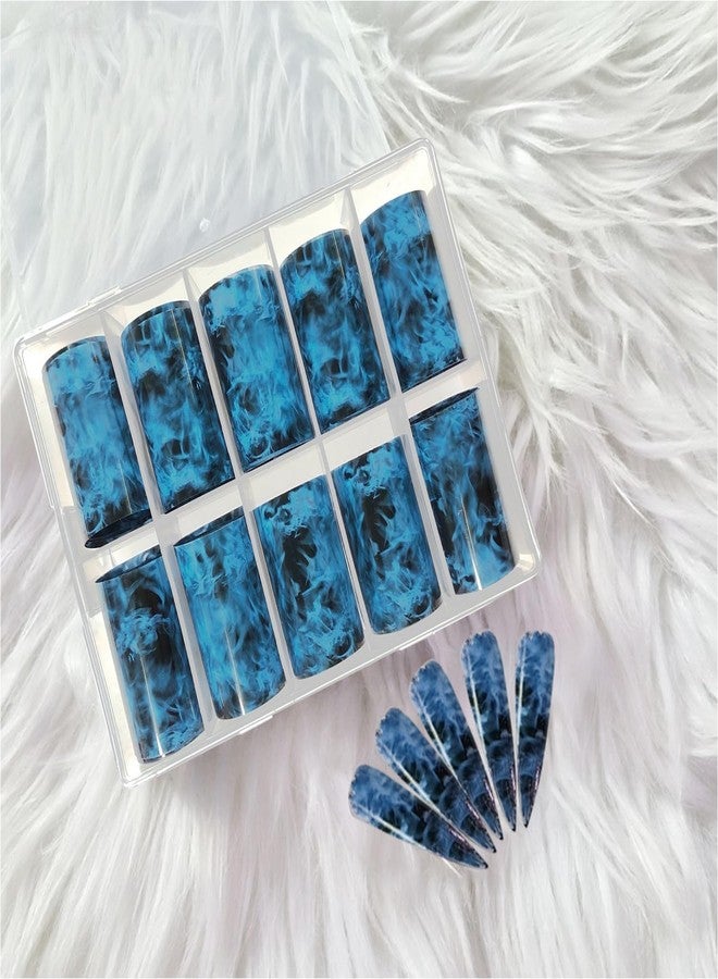 JERCLITY 10 Rolls Flame Nail Foil Transfer Sticker Kit Nail Foil Sheets Foil Nail Art Decals Nail Foil Transfer Stickers Foil Nail Wraps for Foil Nail Art（Blue） - Image 5