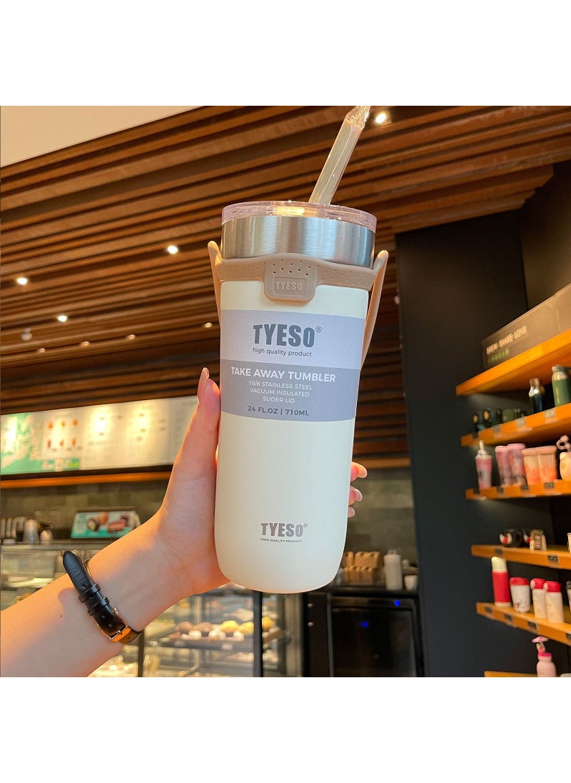 TYESO Insulated Travel Mug Stainless Steel Sports Carafe 710ml White + silica gel pipette