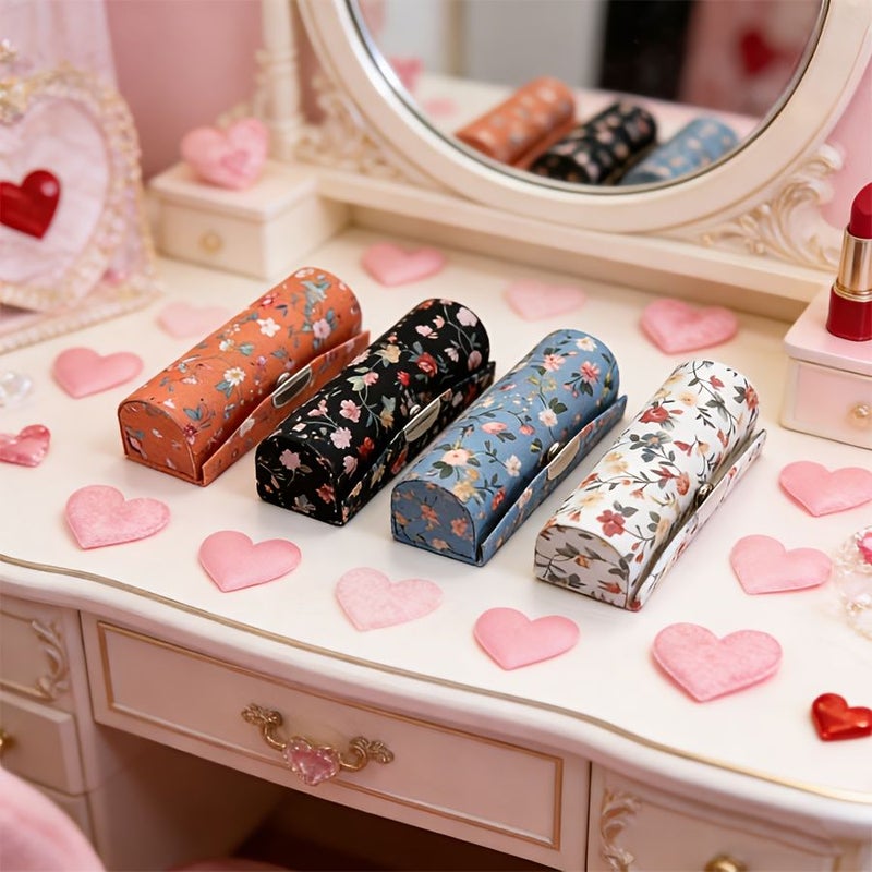 Elegant 4 Pc Floral Lipstick Case Set With Mirrors For Travel And Everyday Use - Image 1
