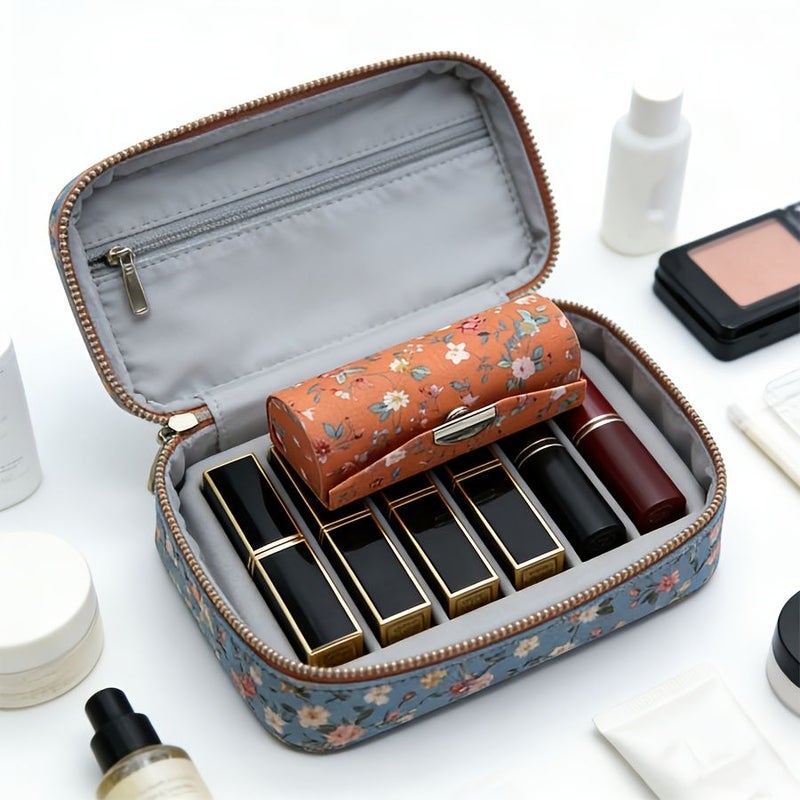 Elegant 4 Pc Floral Lipstick Case Set With Mirrors For Travel And Everyday Use - Image 3