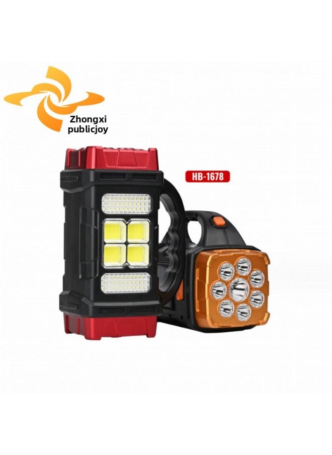 Generic Outdoor Emergency Strong Light Rechargeable Led Flashlight Two-head Solar Portable USB Dual Light Camping Searchlight-Color:2678 Red  - Image 1