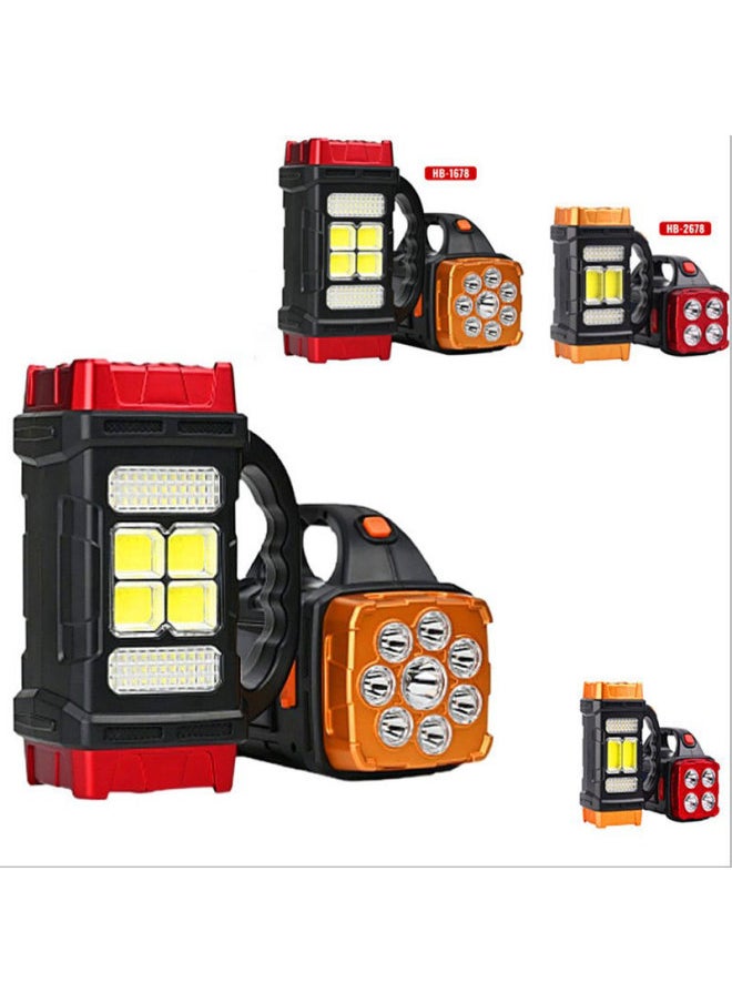 Generic Outdoor Emergency Strong Light Rechargeable Led Flashlight Two-head Solar Portable USB Dual Light Camping Searchlight-Color:2678 Red  - Image 3