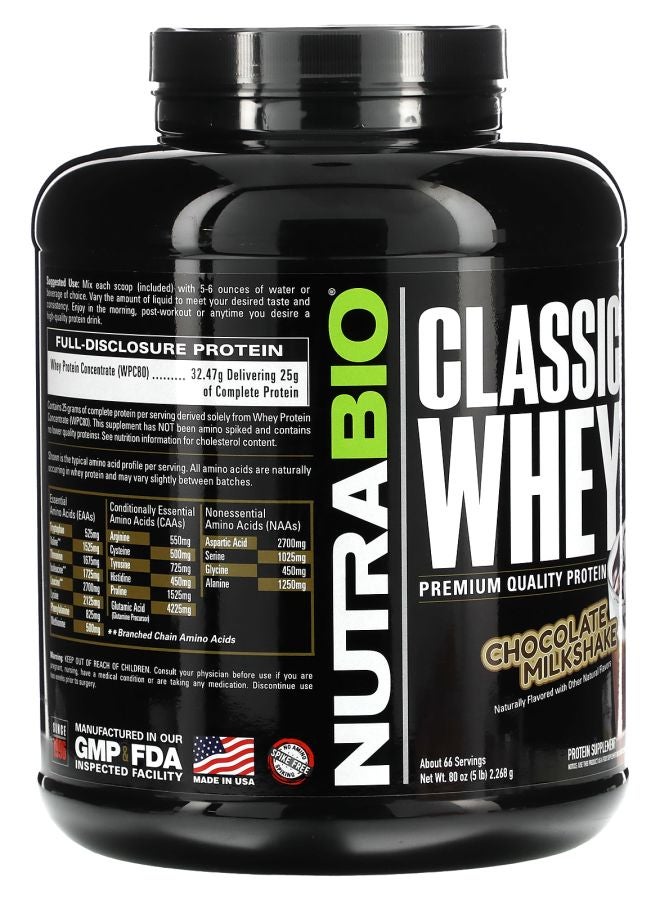 NutraBio Classic Whey Protein Chocolate Milkshake 5 lbs (2268 g) - Image 2
