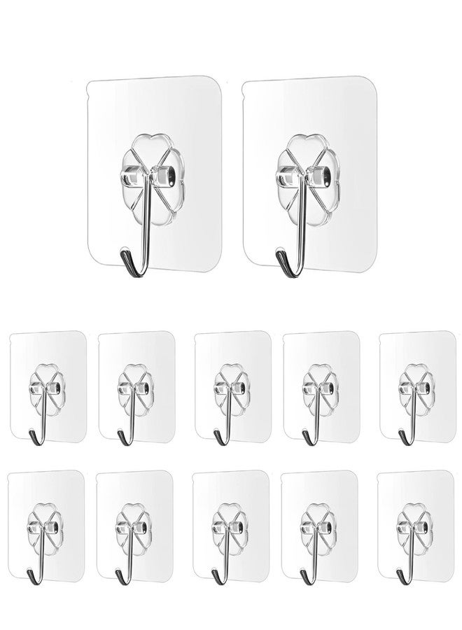 Anekh 12 Pcs PVC Adhesive Flower Wall Hooks for Bathroom Accessories Without Drill, Self Adhesive Hooks for Wall Stainless Steel, Heavy Duty Strong Nail Free, Hanging Hook, Transparent - Image 1