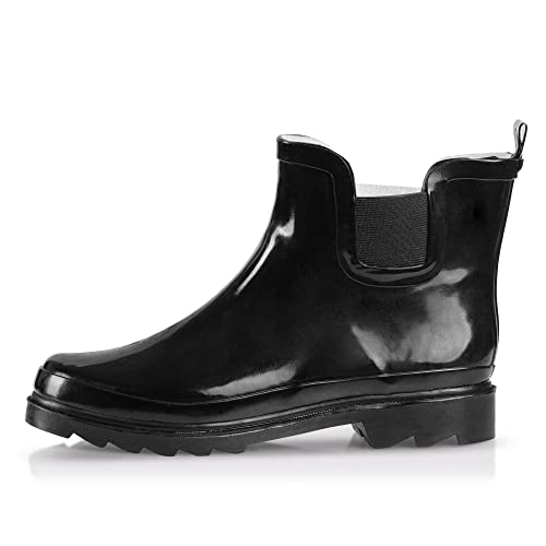 NORTY - Womens Ankle Rain Boots - Ladies Waterproof Winter Spring Garden Boot runs ½ size large Black Size 9 - Image 1