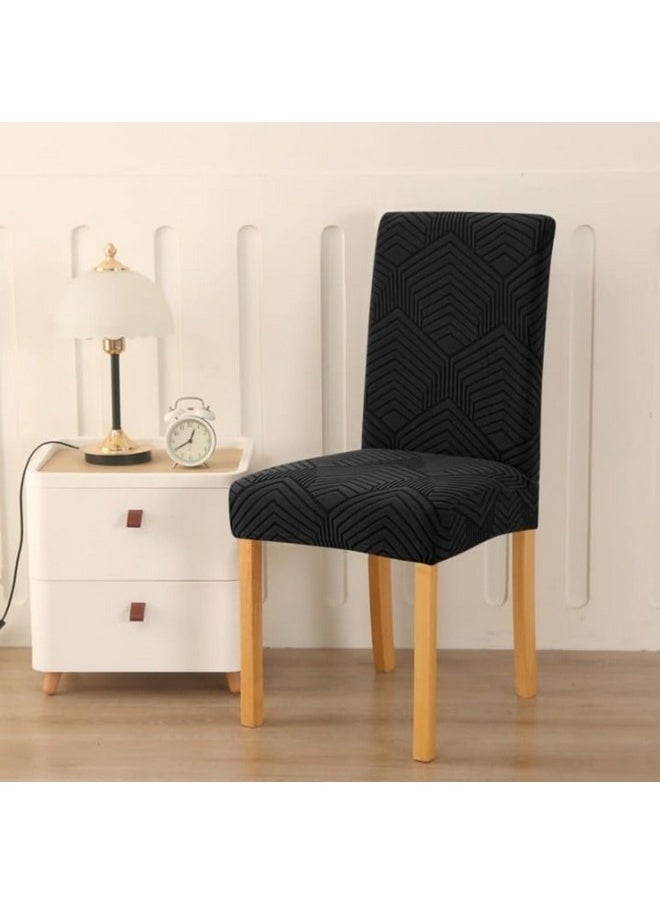 Styleys Styleys Elastic Jacquard Chair Covers for Dining Room Removable Washable Chair Cover Protector Slipcovers (Pack of 6, Black, JSMC8)  - Image 2