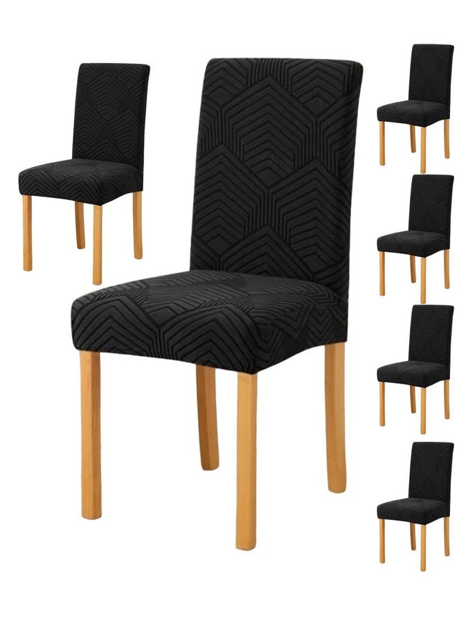 Styleys Styleys Elastic Jacquard Chair Covers for Dining Room Removable Washable Chair Cover Protector Slipcovers (Pack of 6, Black, JSMC8)  - Image 1