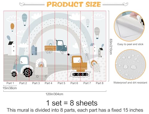 Buiory 1196x83inch Large Cartoon Rainbow Wallpaper 3D Removable Car Clouds Ballon Wall Sticker Murals Peel and Stick Locomotive Decals for Kids Room Wall Decor Home Wall Background Decoration - Image 3