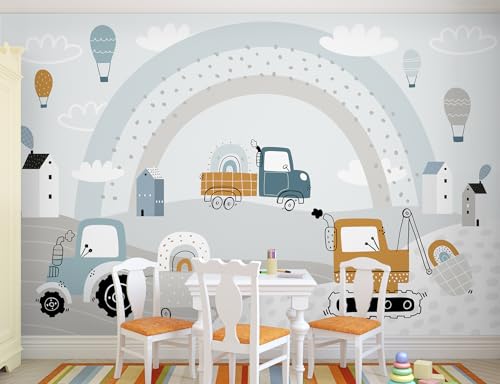Buiory 1196x83inch Large Cartoon Rainbow Wallpaper 3D Removable Car Clouds Ballon Wall Sticker Murals Peel and Stick Locomotive Decals for Kids Room Wall Decor Home Wall Background Decoration - Image 1