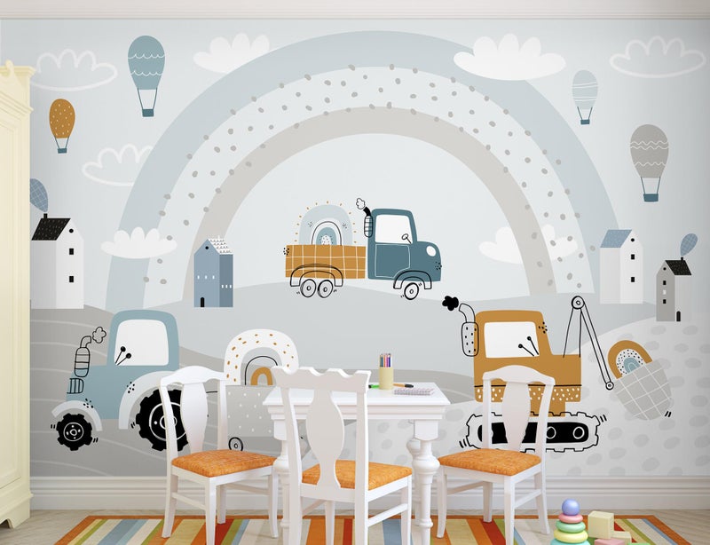 Buiory 1196x83inch Large Cartoon Rainbow Wallpaper 3D Removable Car Clouds Ballon Wall Sticker Murals Peel and Stick Locomotive Decals for Kids Room Wall Decor Home Wall Background Decoration - Image 2