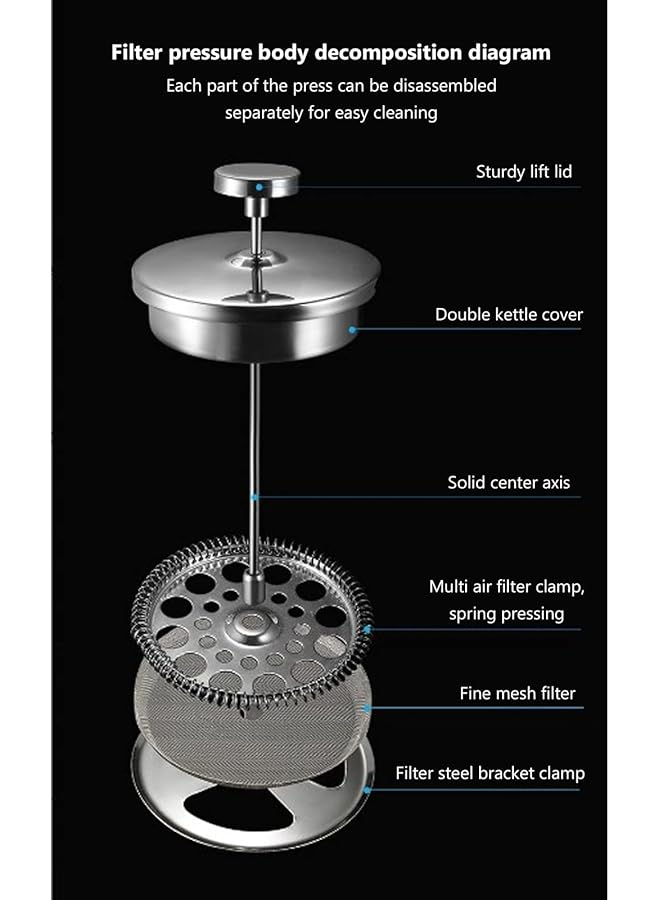 erorex French Press Coffee Maker French Coffee Press Dishwasher 304 Stainless Steel Sturdy Structure Double Wall With Filter Screen For Cafe 800Ml - Image 4