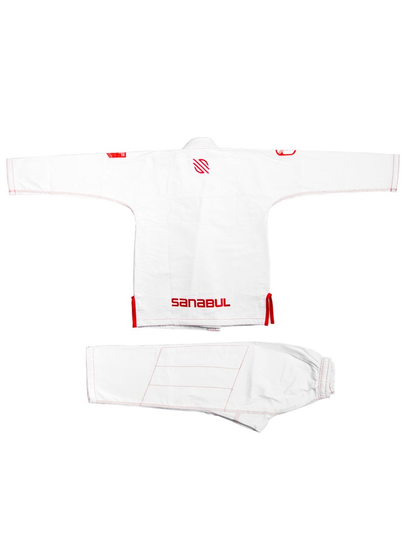 سنابول زي جيو جيتسو للأطفال Future Legends – قميص برازيل Jiu Jitsu مع حزام أبيض مجاني، خفيف ومتينا (أبيض/أحمر، K1) - Image 1