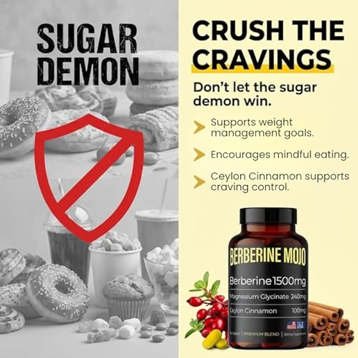 Berberine 1500mg Supplement with GLP-1 & Glucose Support - Berberine HCL, Magnesium Glycinate, Ceylon Cinnamon - Sugar Control & Weight Management Herbal Supplements - Made in USA, 60 Tablets - Image 5