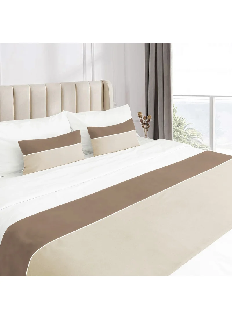 Ritmo Home Bed Runner & Filled Throw Pillow Set with Bias Soil - Cream