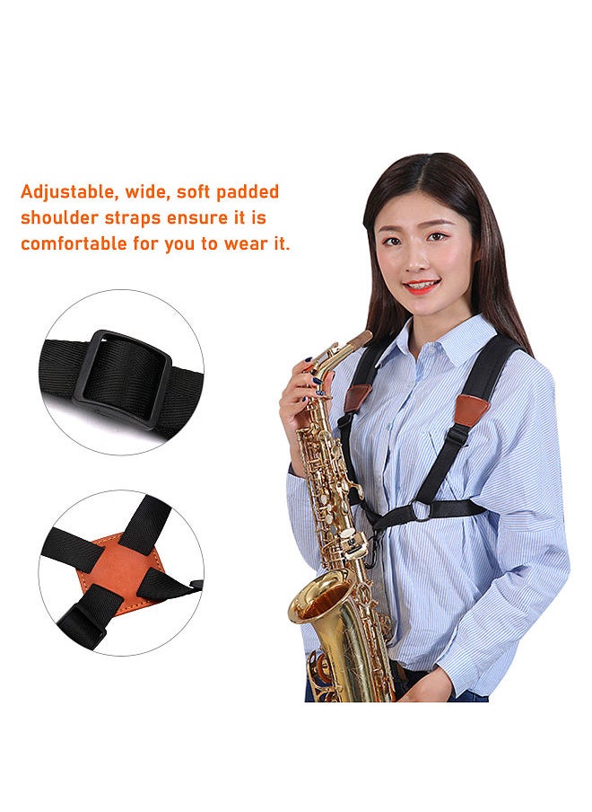 Saxophone Strap Sax Shoulder Strap Adjustable Padded Leather Strap For Soprano Alto Baritone Saxophone
