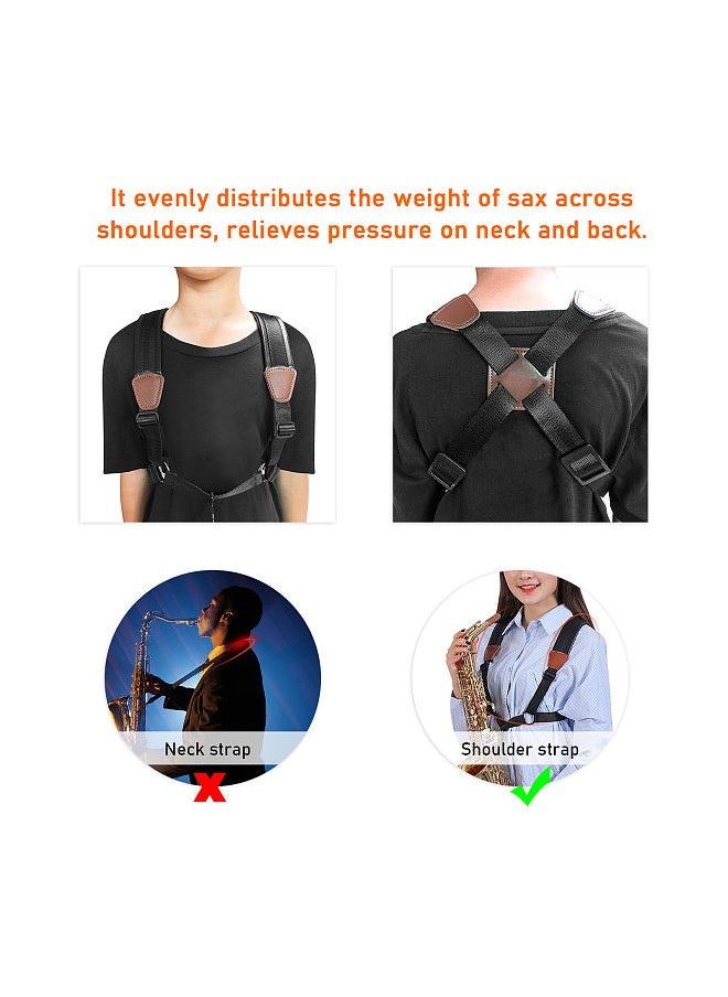 Saxophone Strap Sax Shoulder Strap Adjustable Padded Leather Strap For Soprano Alto Baritone Saxophone