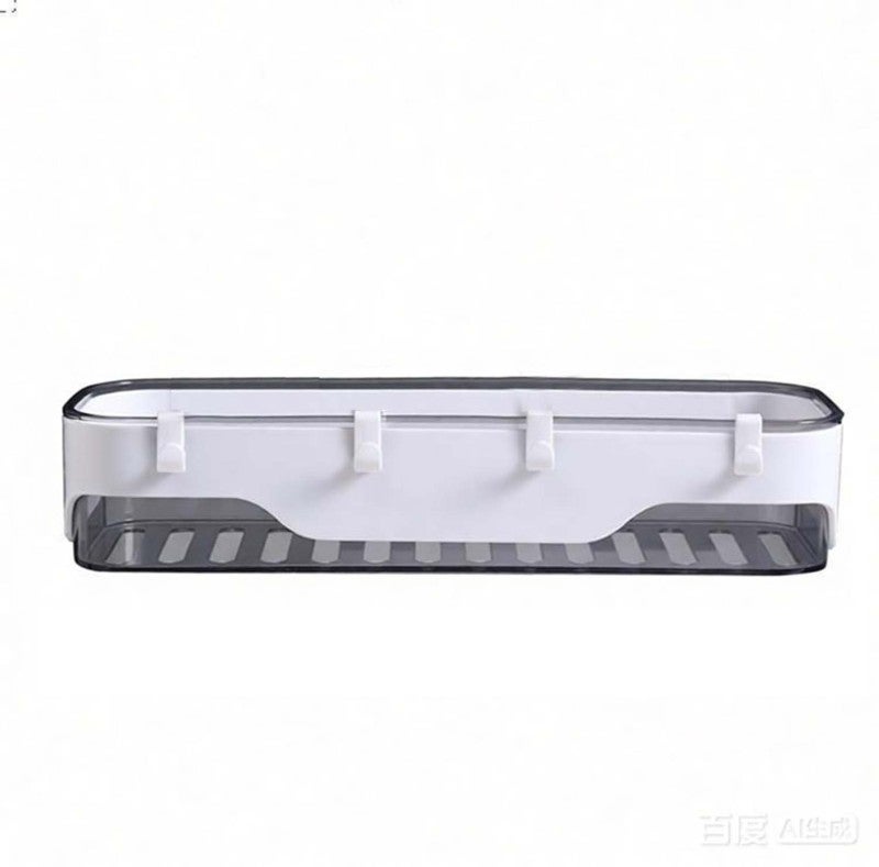 Shower Shelf: Grey 4-Hook Wall-Mounted Unit - Hollow Out Bottom Space-Saving Bathroom Storage Shelf for Shower & Narrow Bathroom Spaces - Image 1