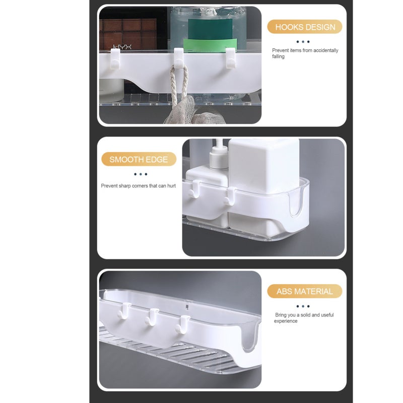 Shower Shelf: Grey 4-Hook Wall-Mounted Unit - Hollow Out Bottom Space-Saving Bathroom Storage Shelf for Shower & Narrow Bathroom Spaces - Image 4
