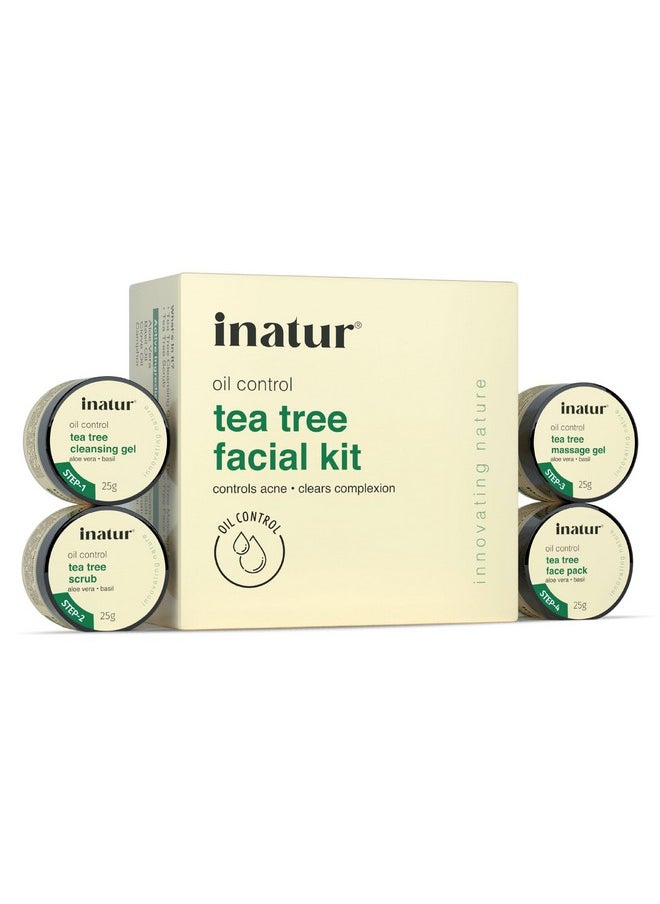 INATUR Tea Tree Facial Kit Cleansing Gel Scrub Massage Cream Face Pack For Clear Skin And Acne Control For Oily Combination And Acne Prone Skin 100G  - Image 1