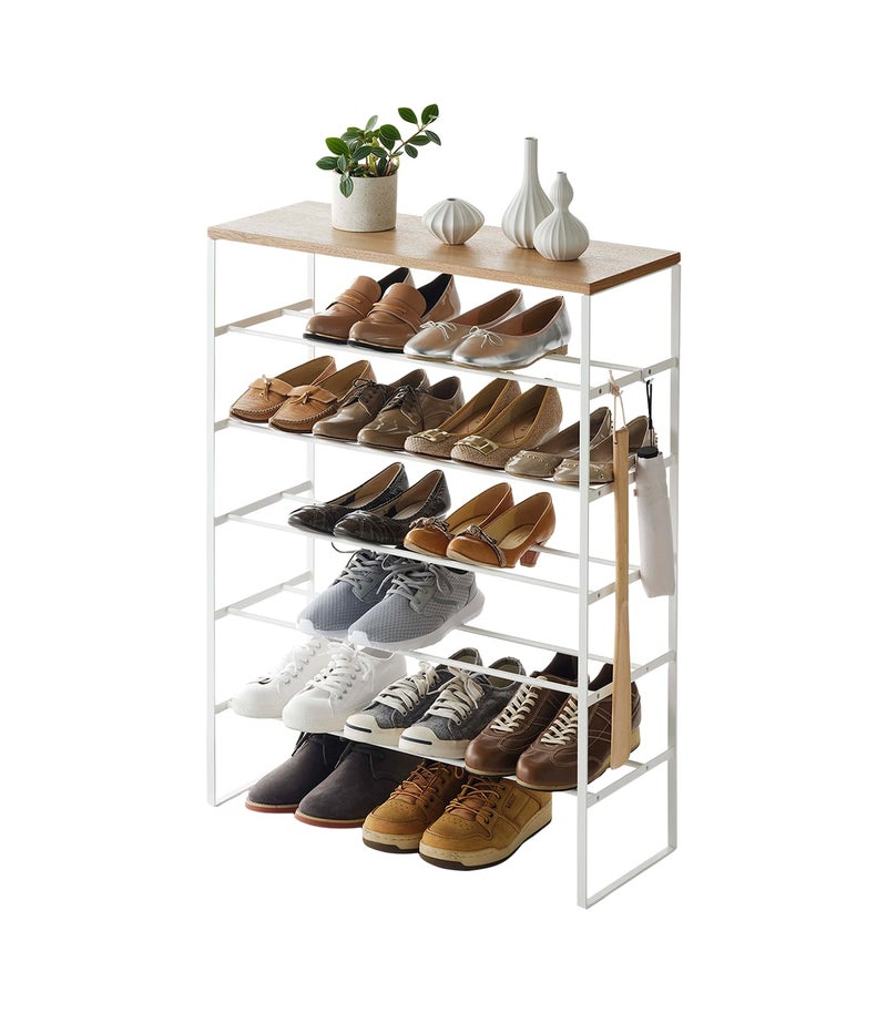 Yamazaki Yamazaki Home 6 Tier Wood Top Shoe Rack Steel One Size White