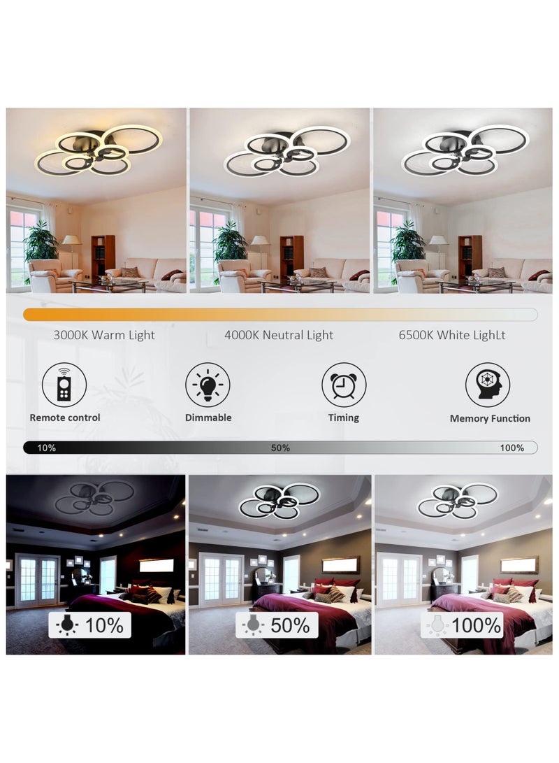 XiuWoo Modern Ceiling Light Fixture Dimmable LED Flush Mount Ceiling Lamp Black 80cm Kitchen Ceiling Lights,6 Rings Lighting Fixtures for Bedroom, Dining Living Room,Colors Change with Remote - Image 2