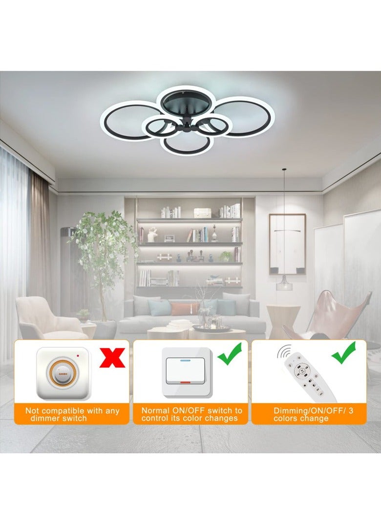 XiuWoo Modern Ceiling Light Fixture Dimmable LED Flush Mount Ceiling Lamp Black 80cm Kitchen Ceiling Lights,6 Rings Lighting Fixtures for Bedroom, Dining Living Room,Colors Change with Remote - Image 4