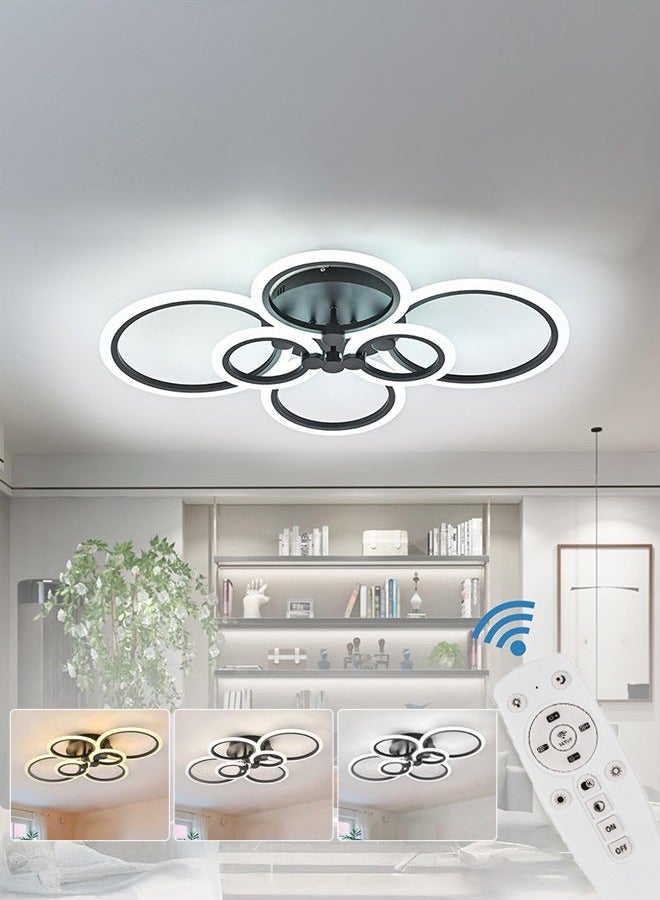 XiuWoo Modern Ceiling Light Fixture Dimmable LED Flush Mount Ceiling Lamp Black 80cm Kitchen Ceiling Lights,6 Rings Lighting Fixtures for Bedroom, Dining Living Room,Colors Change with Remote - Image 1