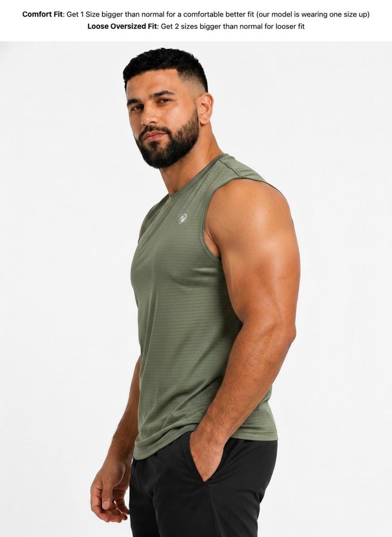 بريما إيس رجالي Tank Top عشاق الجيم بريميوم Dark Olive - Image 3