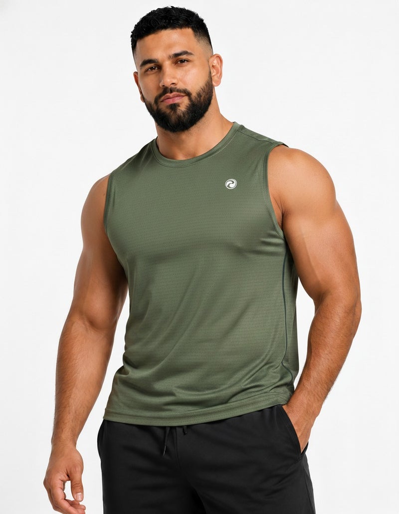 بريما إيس رجالي Tank Top عشاق الجيم بريميوم Dark Olive - Image 1