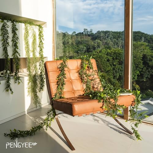 PENGYEE 6 Pack 5.57ft Artificial Greenery Garland for Table, Faux Leaf Garland for Room Decor, Green Garlands for Decoration, Fake Vines Hanging Plants for Home Bedroom Garden Wall Wedding Decor-042 - Image 2